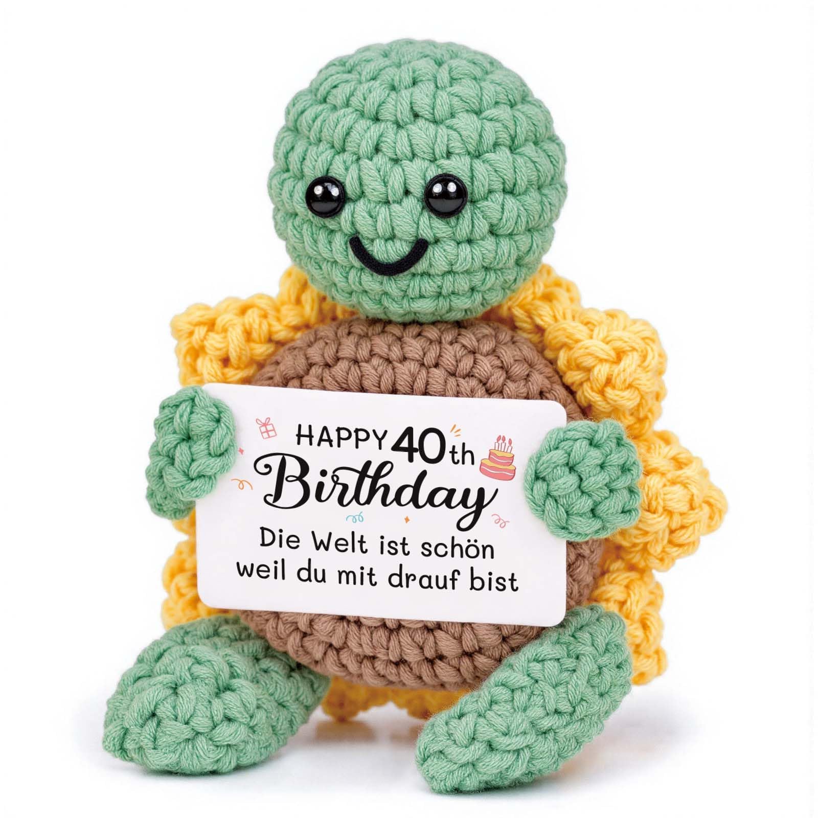 CheriGift Positive Sonnenblumenschildkröte 40 Geburtstag Frauen Geschenk, Handgemachte Schildkröten Glücksbringer, Pocket Hug Figuren Geschenk zum 40 Geburtstag Männer Frauen 2.8x2x3.9 inches