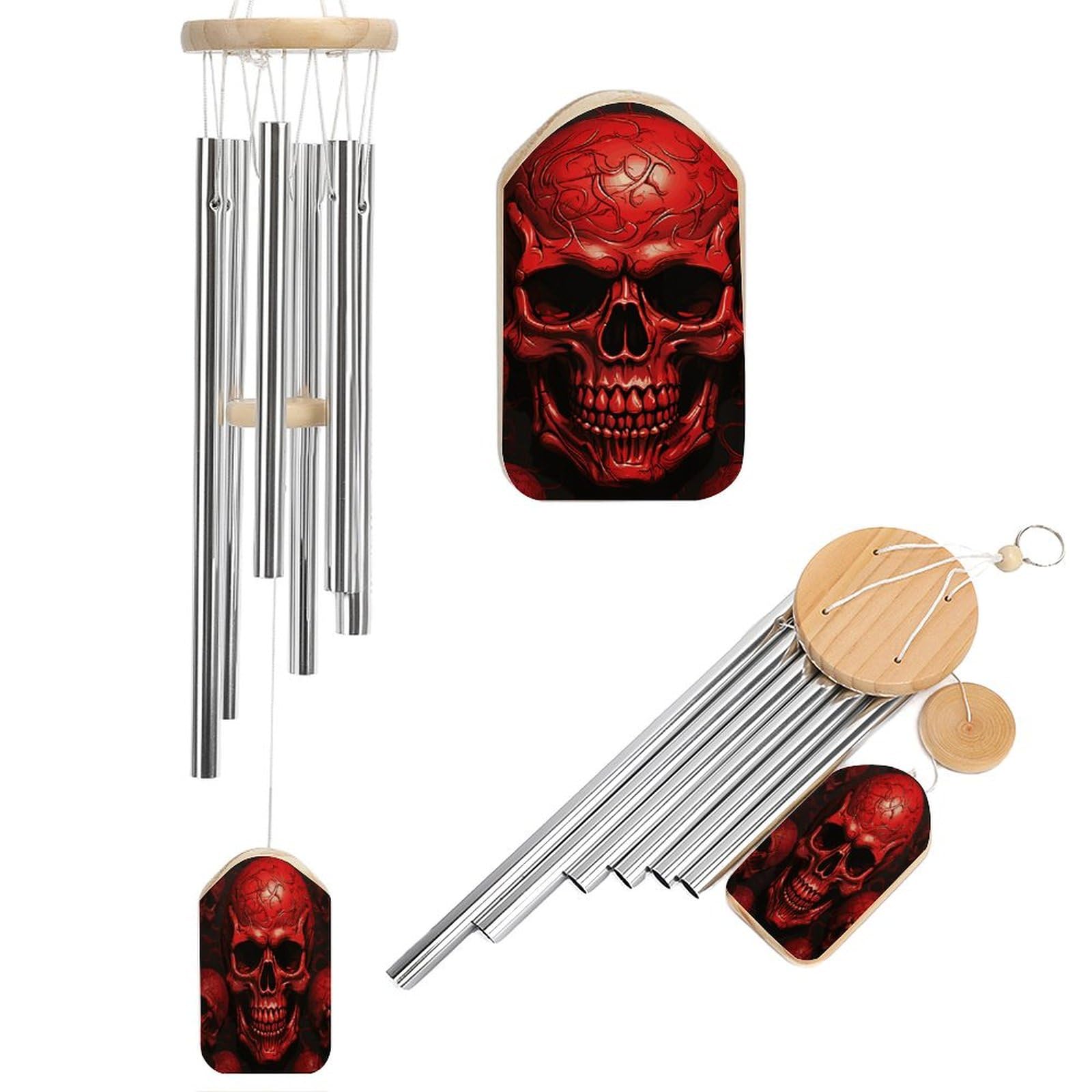 Outdoor Wind Chimes, Red Skulls Printed Wind Chimes,Simple Wind Chimes,Curtain Wind Chimes for Home Decoration