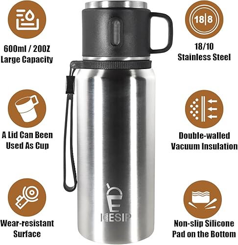 Miniatura 3 de Botella aislada de acero inoxidable, 33 onzas con taza, botella de agua aislada al vacío, termo para bebidas calientesbebidas frías, viaje con