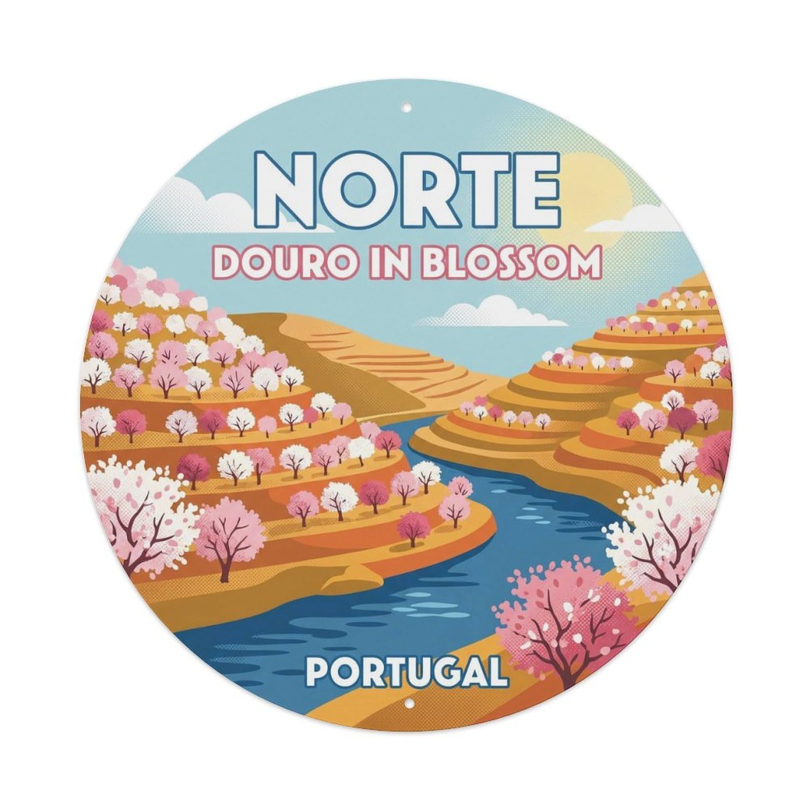 Olhnbad 08X08inch Style Classic Portugal Norte River Waterfront Travel Art Metal Tin Sign