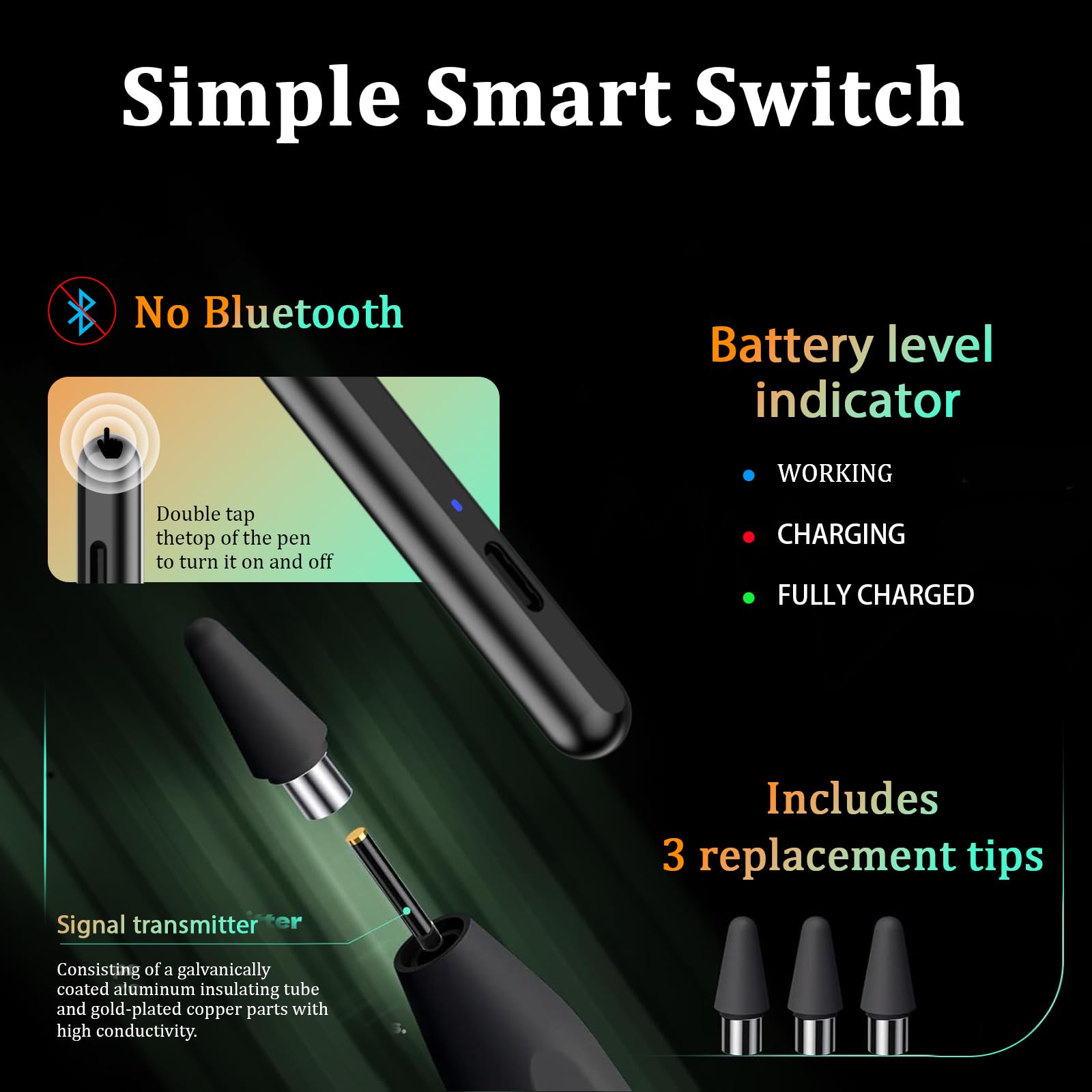 Penna stilo per Android, CMARS POM, penna magnetica per telefono, penna stilo a punta fine per touch screen, penna per tablet Samsung/Huawei/Lenovo/Vivo e altri smartphone e tablet Android (nero)