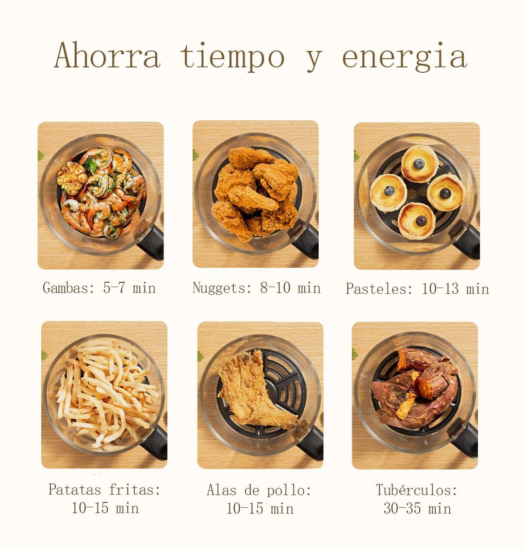 Freidora sin aceite de aire caliente inteligente de cristal, con pantalla digital táctil 3.5 litros blanca
