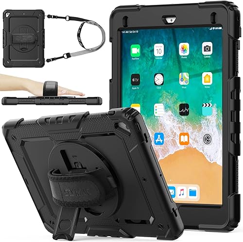 SEYMAC stock Funda para iPad de 6  5 generación, Air 2  Pro de 9.7 pulgadas, resistente protección con protector de pantalla, con soporte para