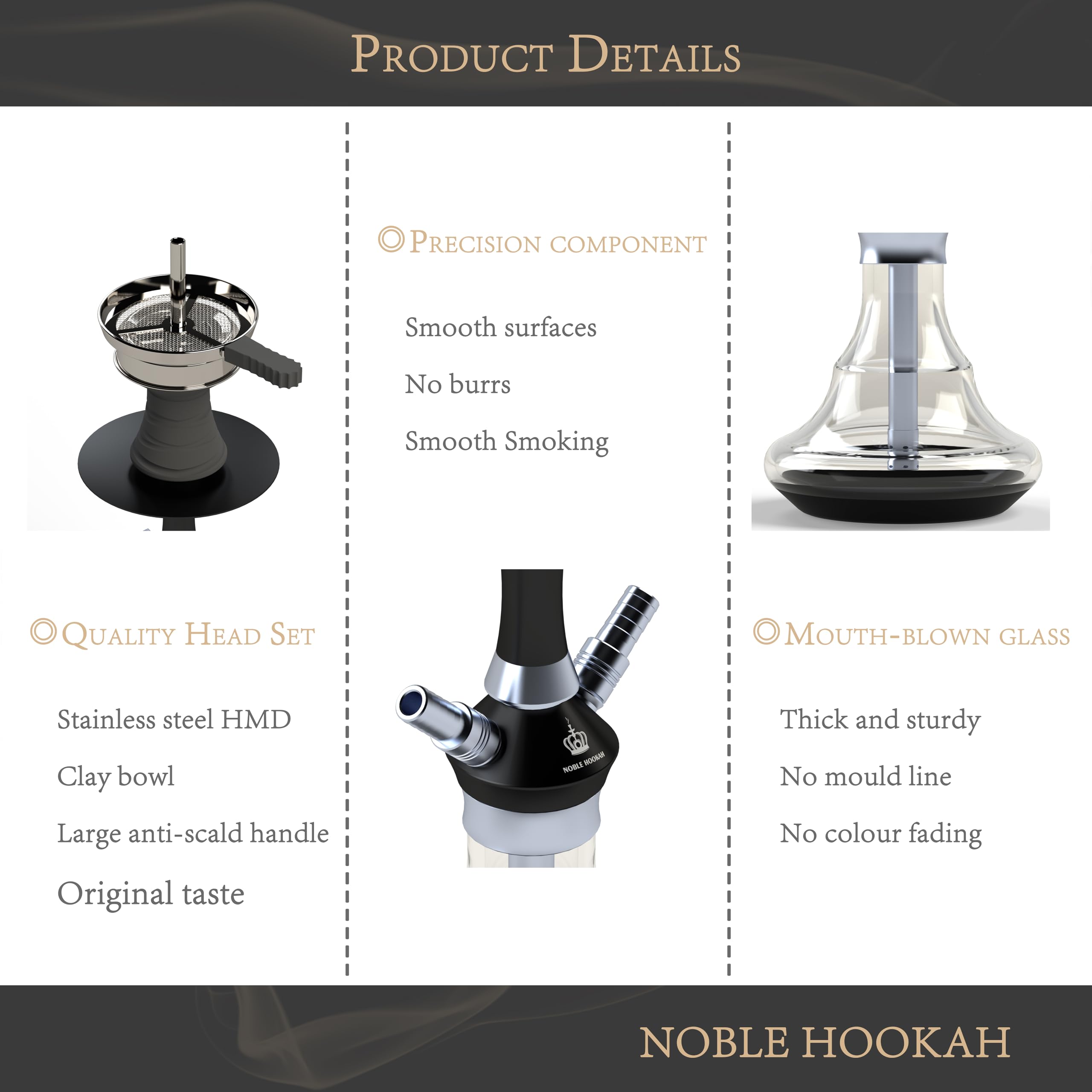 NOBLE HOOKAH Shisha Set Klein Shisha Mini Shisha to go mit Hochwertigem Zubehör - mundgeblasene Flasche 2 Schlauch