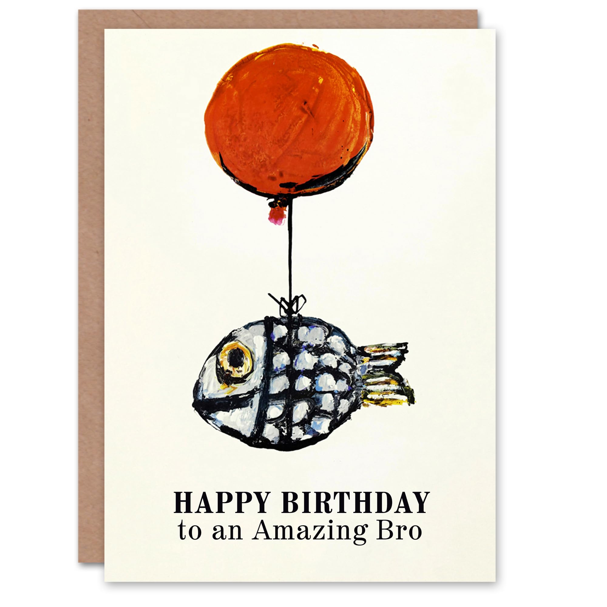 Artery8 Men's Birthday Card - Fun Balloon Fish Fishing - Off-White