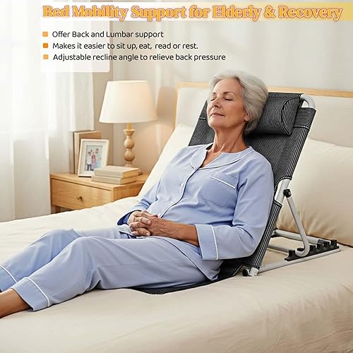 Miniatura 5 de Jarler Respaldo de cama ajustable  Soporte de respaldo de cama plegable elevador, asiento de lectura, playa, cuña plegable de 6 grados para personas