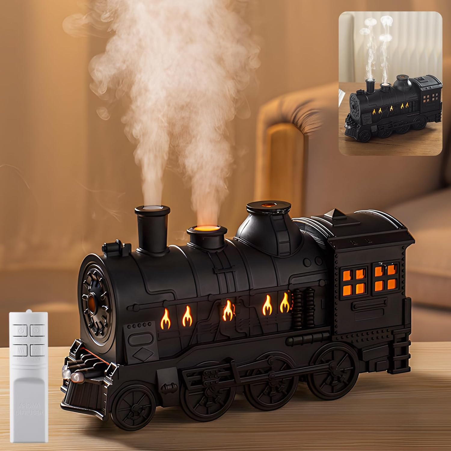 Retro Train Diffuser 300ml Essential Oil Diffuser - Cool Mist Humidifier with Night Light, Aromatherapy Diffuser for Home Bedroom Desk