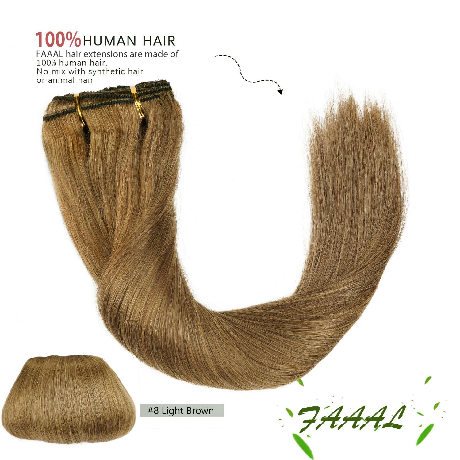 18 Inch Clip-In Human Hair Extensions, 150g Thick Weft, 9 Pieces DOORES 20 Inch Balayage Clip-In Hair Extensions - Real Human  main image 2
