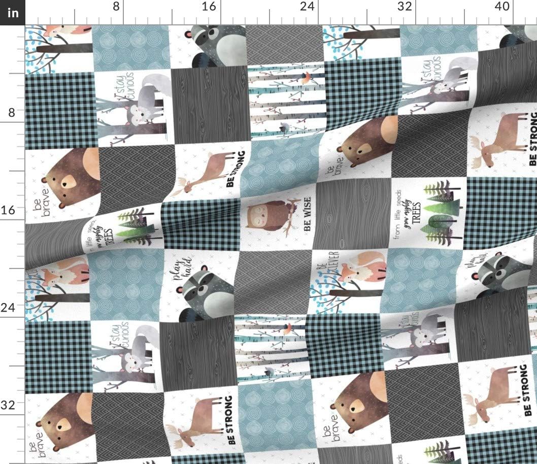 Spoonflower Fabric - Woodland Patchwork Quilt Rotated Bear Moose Fox Raccoon Wolf Gray & Printed on Petal Signature Cotton Fabric by The Yard - Sewing Quilting Apparel Crafts Decor