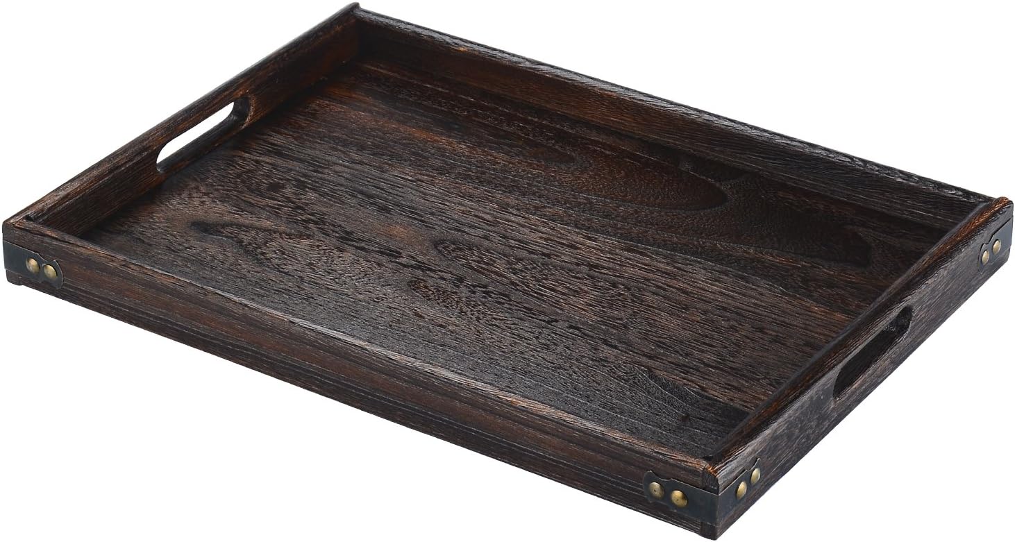 JPCRAFT Simply Espresso Brown Rectangle Wooden Serving Tray Breakfast Tray with Handles, 17 by 12-Inch