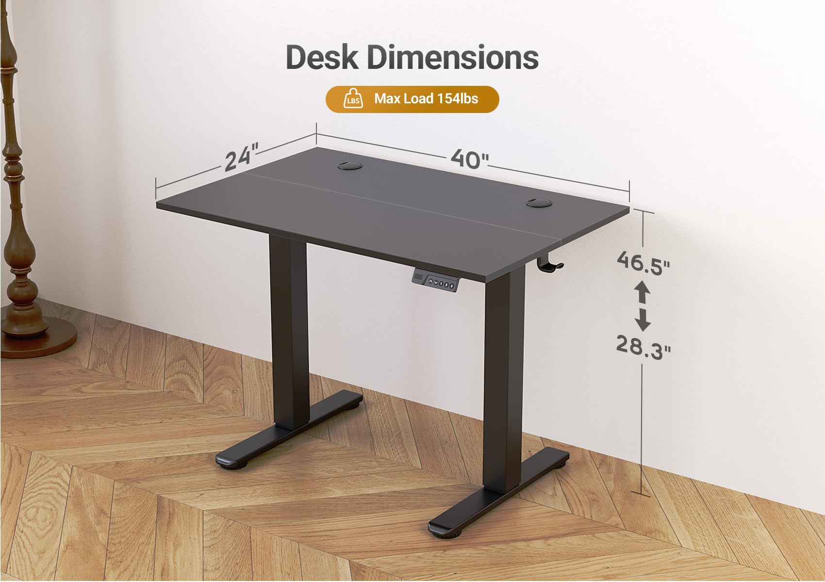 Seang Electric Standing Desk Adjustable Height 40 x 24 Inch Sit Stand Desk with T-Shaped Frame 3 Memory — view 3