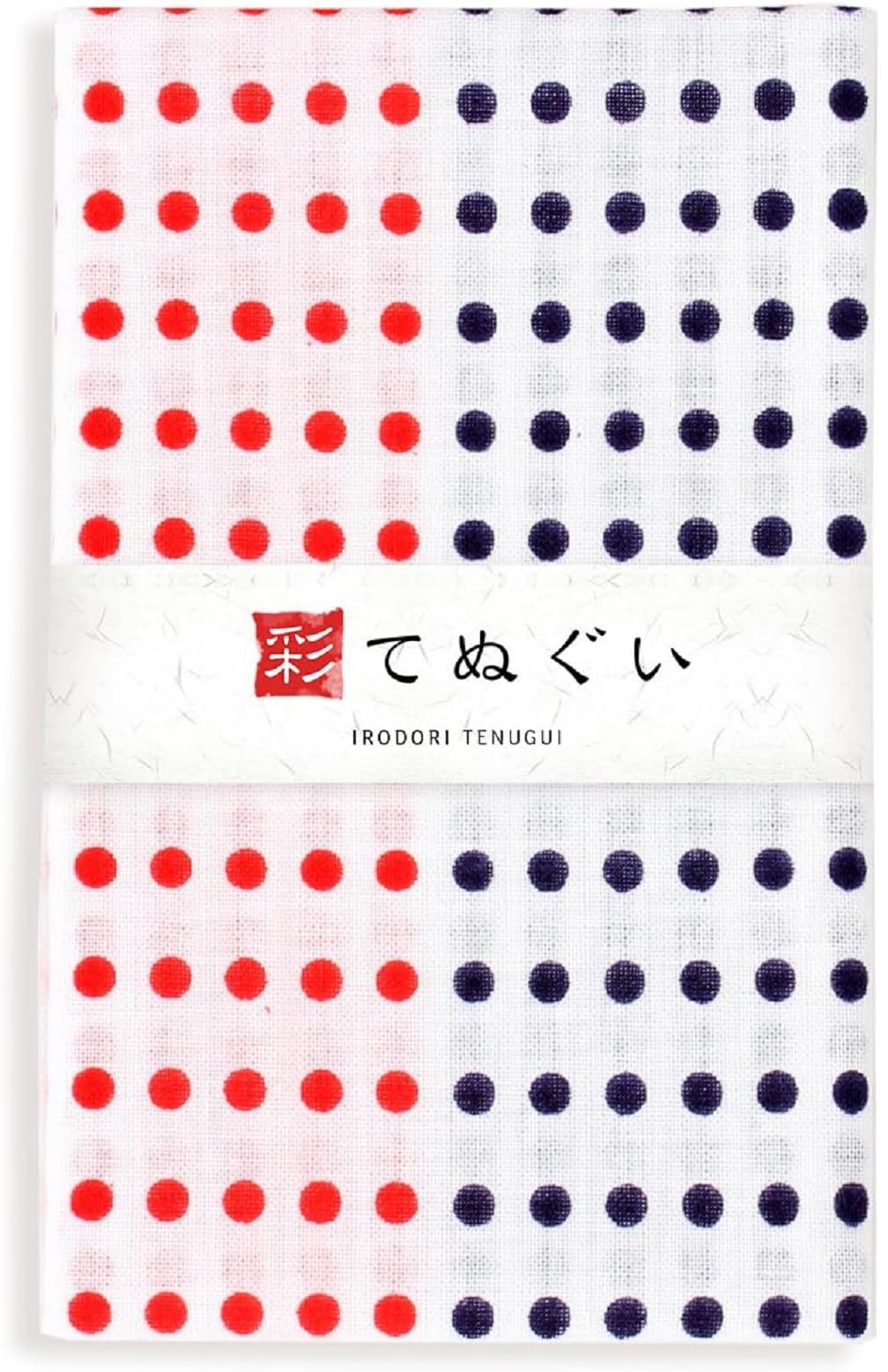 Komesichi Red / Navy Irodori Japanese Traditional Towel Tenugui Navy Dot 12.99 X 34.64 In With Tenugui Iroha (English Manual)