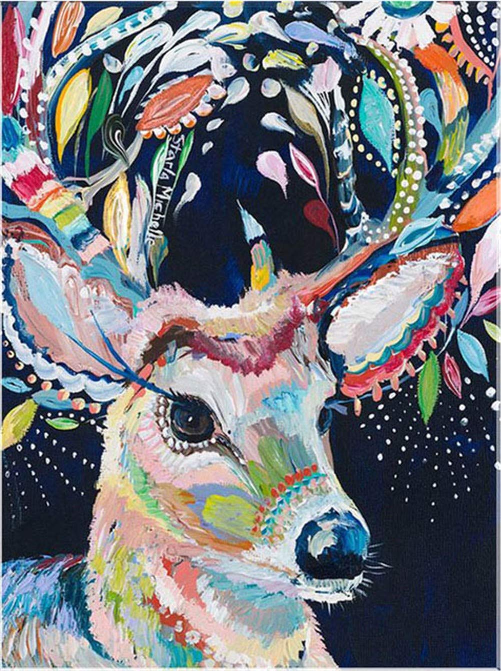 Broderie Diamant Cerf Coloré 5D | Créez un Diamond Painting Lumineux pour Votre Salon 70x90