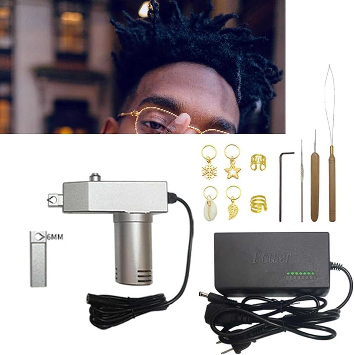 Dreadlocks Machine Kit, Instant Automatic Dreadlock Tool with 6 Heads, DIY Dreadlocks for Long Human and Synthetic Hair