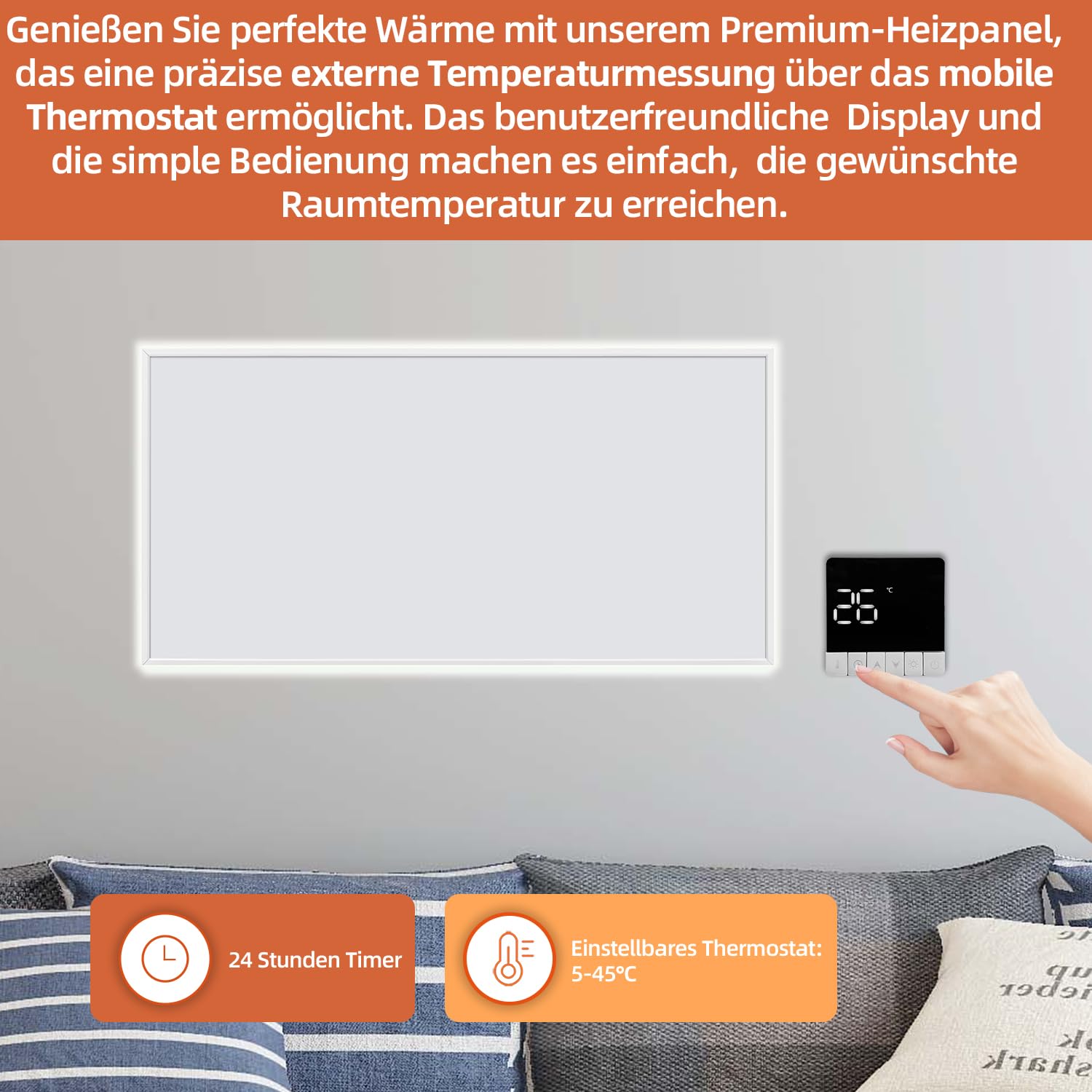 SHX Calefacción por infrarrojos premium con WIFI 1200 W, 15-22 m², montaje en techo o pared, dispositivo de pie, iluminación ambiental regulable, mando a distancia, detección de ventanas, pantalla LED