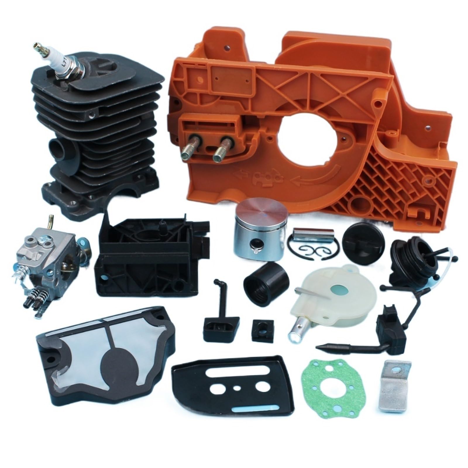 UNARAY Soporte de carburador de pistón de Cilindro de cárter (38mm) Apto for Husqvarna 137 142 Motosierra Bomba de Tapa de Aceite de Combustible Junta de Placa de Barra de Filtro de Aire