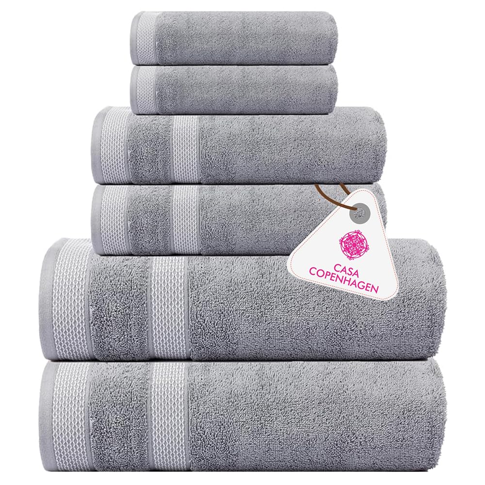 CASA COPENHAGEN Solitaire Luxury Hotel & Spa Quality, 600 GSM Egyptian Cotton, 6 Piece Turkish Towel Set, includes 2 Bath Towels, 2 Hand Towels, 2