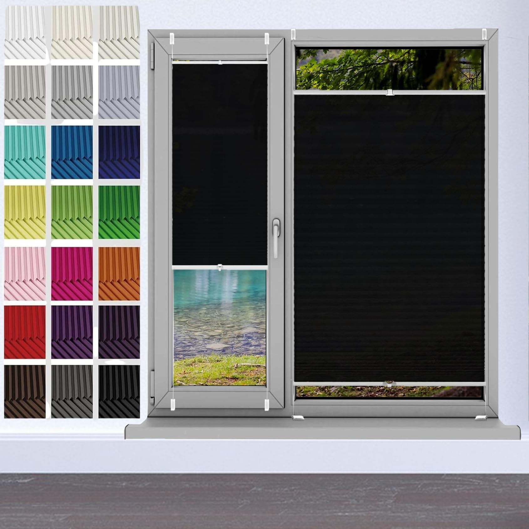 Temporary Shade Blinds No Drill Blinds 28 x 205 cm (W x H), No Drilling, Translucent, Crushed Look, Custom Pleated Blind with No Drilling, Blackout Cellular Shades, for Window Door, Black