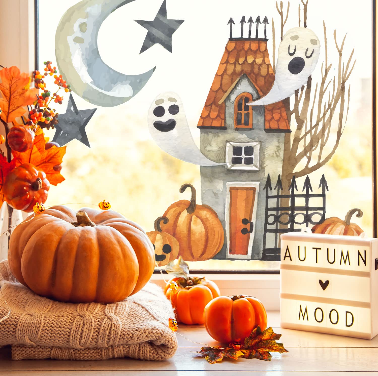 Stickerscape Haunted House Halloween Window Stickers ( - Large Size) | Halloween Window Decorations | Reusable And Cleanly Removable | Made In The Uk