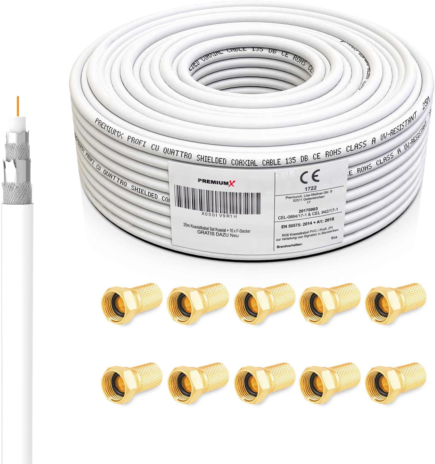 Cable De Antena De Cobre Cable Coaxial SAT 5x 135dB Conector De TV HDTV