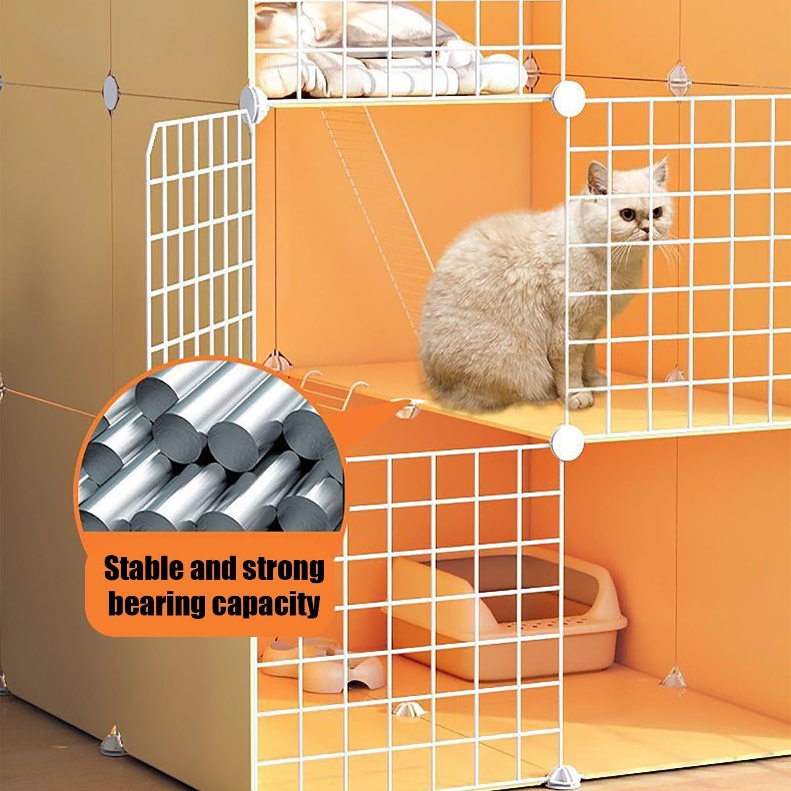 Katzenkäfig, DIY-Katzenhaus, Katzenbett für Katzen im Innenbereich, mit Katzenstreu und Hängematte für Katzen, klappbar, für 1-2 Katzen, Frettchen, Chinchillas, inkl