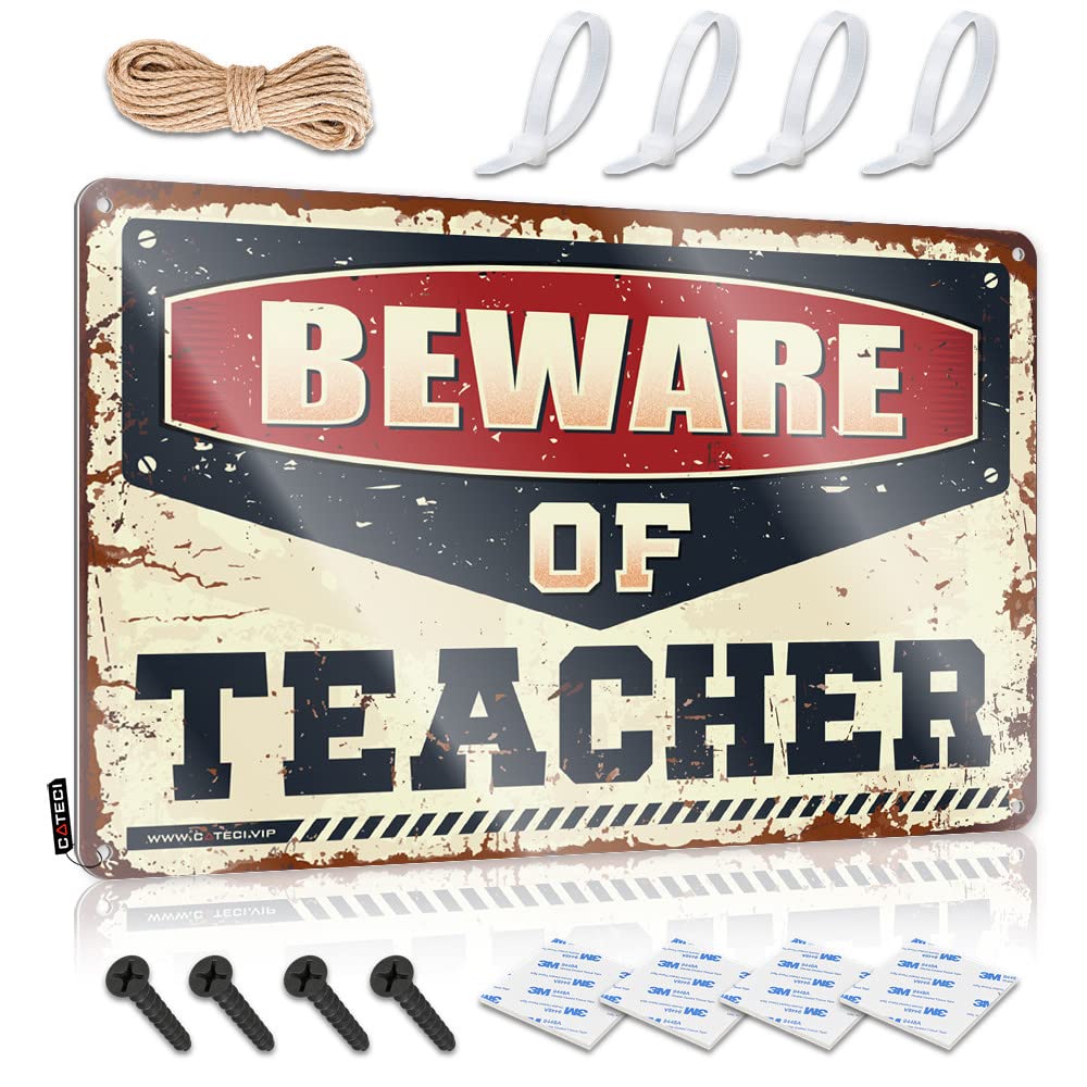 Vintage Wall Art Essentials Waterproof Artwork, Inappropriate Retro Print For Cafe Pub Entrance | Outdoor Fall Decor Pre-drilled Custom Beware Of Teacher(30X40CM)