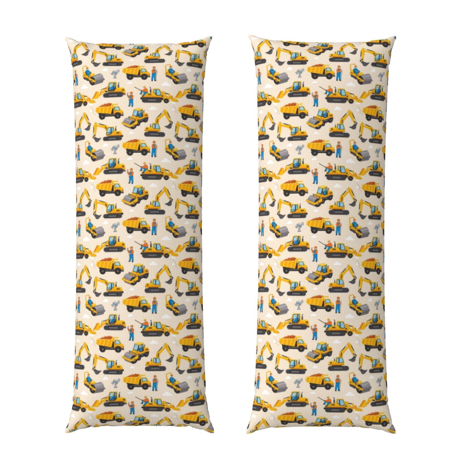 Long Body Pillow Cover 20x60 Yellow Truck Excavator, Soft Flannel Pillowcase with Zipper, Cozy Cushion Protector for Couch Sofa Bed Sleeping Decoration