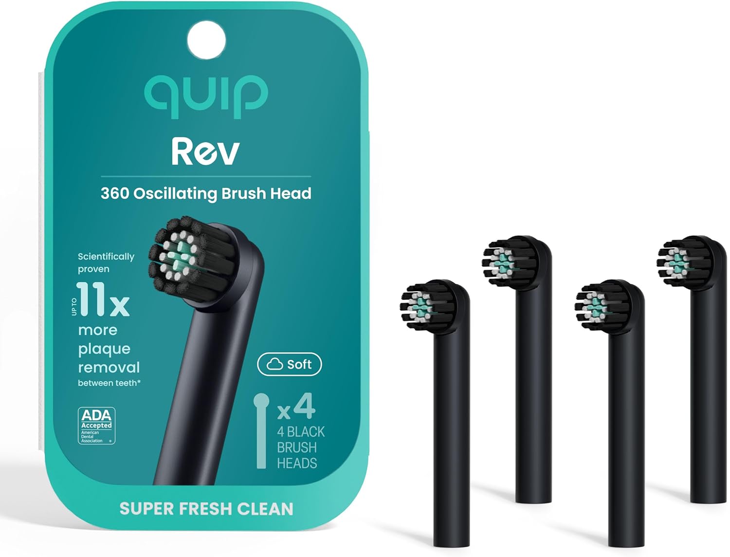 quip 360 Oscillating Electric Toothbrush Heads – 4 Pack – Verified quip Brush Head Refills for Oscillating Toothbrushes – Soft Bristles, Dual-Length, Compact – Last 3 Months Each – Black quip 360 Oscillating Electric Toothbrush Heads – 4 Pack – Verified quip Brush Head Refills for Oscillating Toothbrushes – Soft Bristles, Dual-Length, Compact – Last 3 Months Each – Black