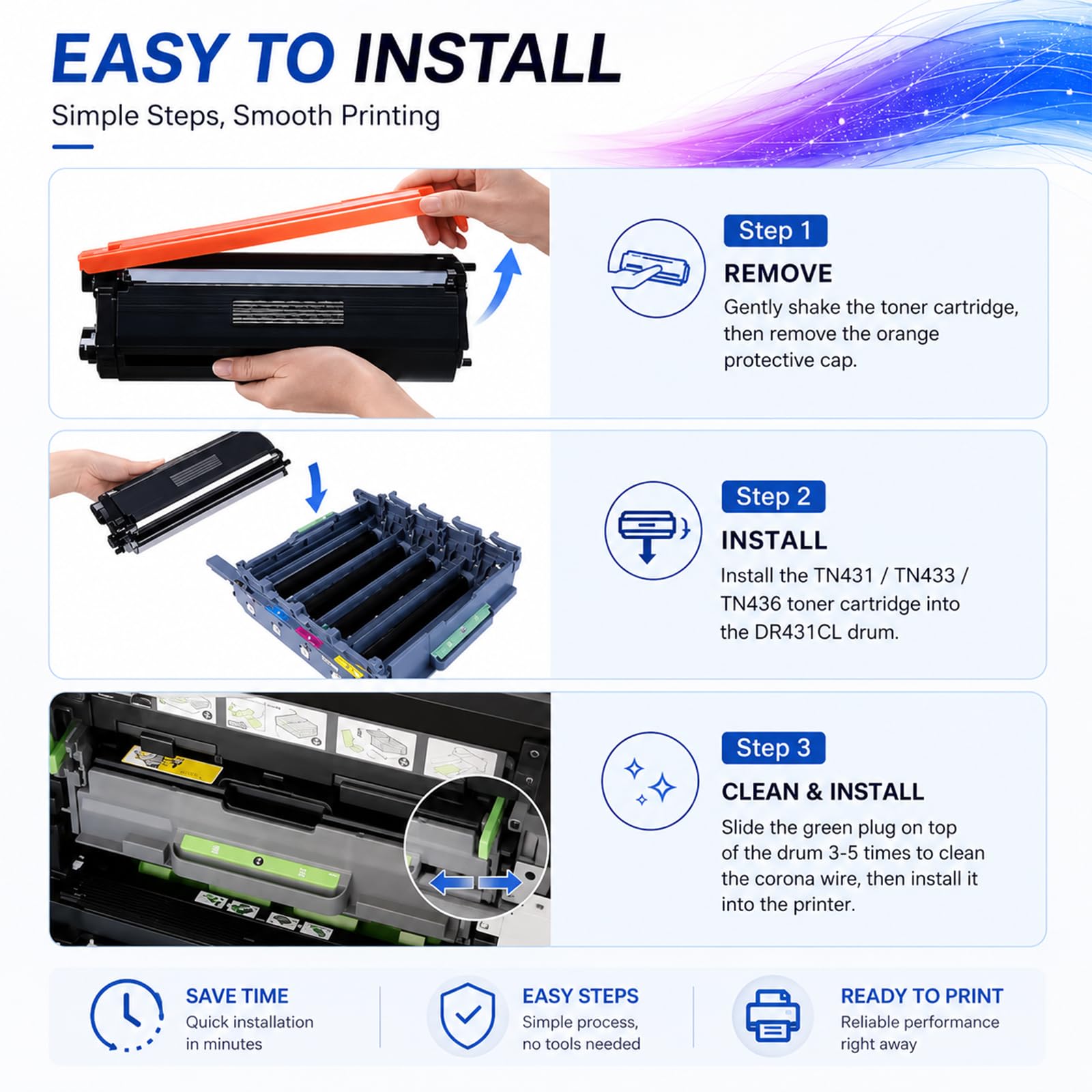 Kit unità tamburo DR431CL (non toner) compatibile con Brother DR431CL, tamburo di ricambio per HL-L8360CDW HL-L8360CDWT HL-L8260CDW MFC-L8610CDW MFC-L8900CDW, testo nitido,1Pack