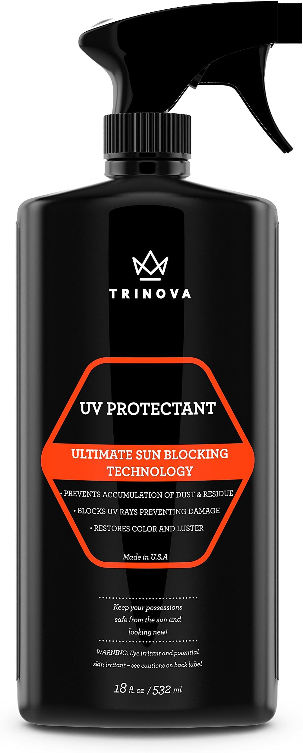 TriNova UV Protectant Spray - for Vinyl, Plastic, Rubber, Fiberglass, Leather & More - Prevents Fading & Cracking from UV Damage - Restores Color & Repels Dirt - Free of Residue (18 oz)