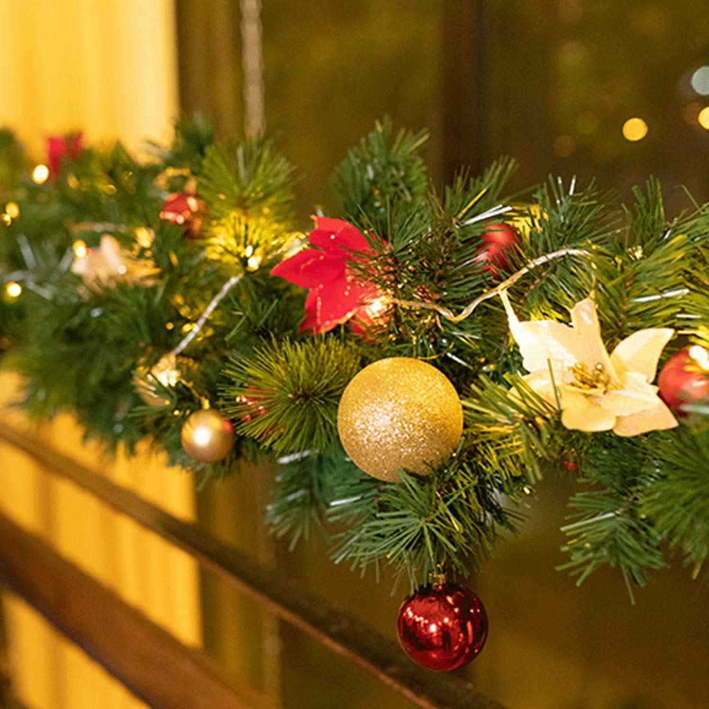 Guirnalda Artificial Guirnalda navideña Decoraciones navideñas cifradas con Agujas de Pino para Ventanas, Balcones, árboles de Navidad, Puertas Corona de 2,7 m / 8,8 pies para Puerta de Entrada