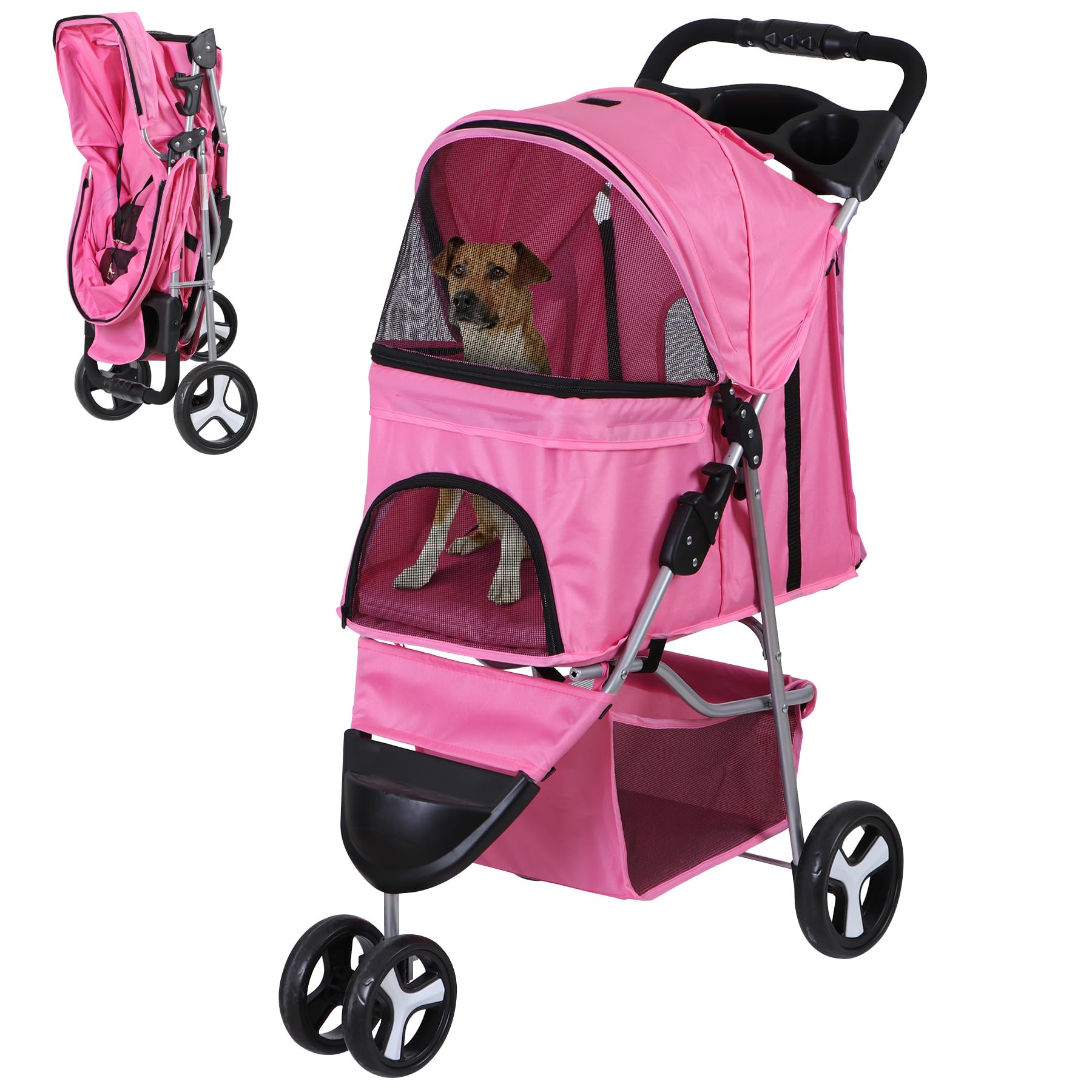 Epetlover 3 Wheels Dog Stroller Folding Pet Strolling Cart for Small Medium Cats Puppies Portable Jogger Travel Camping Puppy Carrier with Storage
