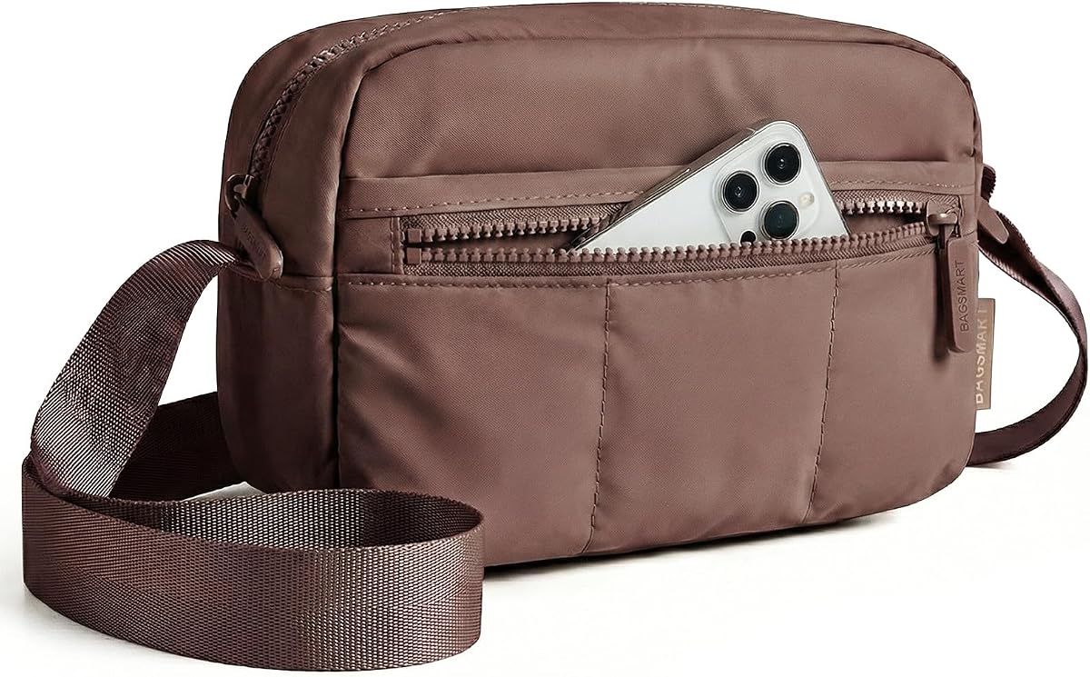BAGSMART 2 in 1 Small Puffy Camera Sling Bag, Coffee Brown | Mirrorless Crossbody Photography Camera Case for Photographers, Camera Shoulder Bag