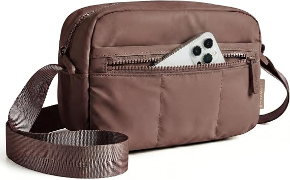 BAGSMART 2 in 1 Small Puffy Camera Sling Bag, Coffee Brown