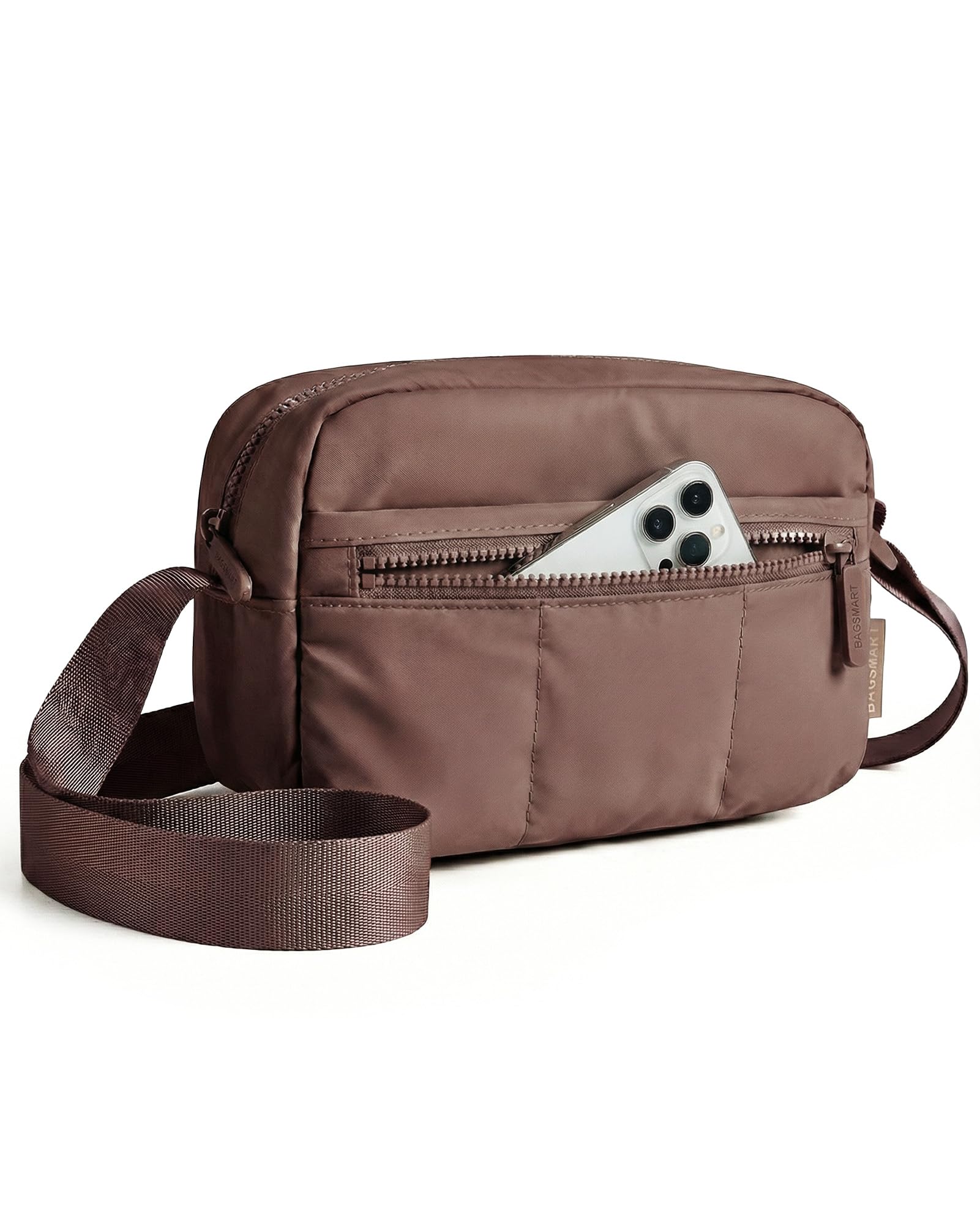 2 in 1 Small Puffy Camera Sling Bag, Coffee Brown