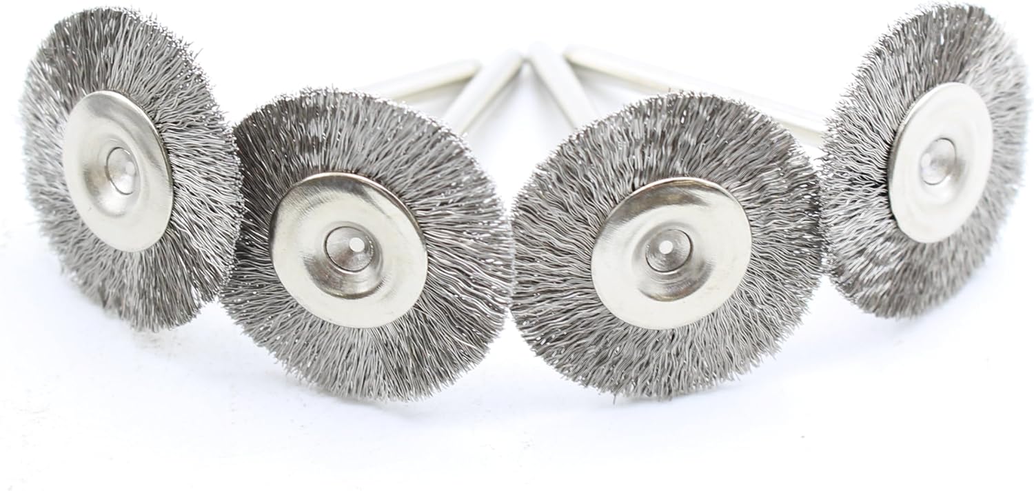TMAX 100 pc Stainless Steel 3/4 Inch Flat Wire Brush Wheel with 1/8 Inch Shank for Dremel Rotary Tools
