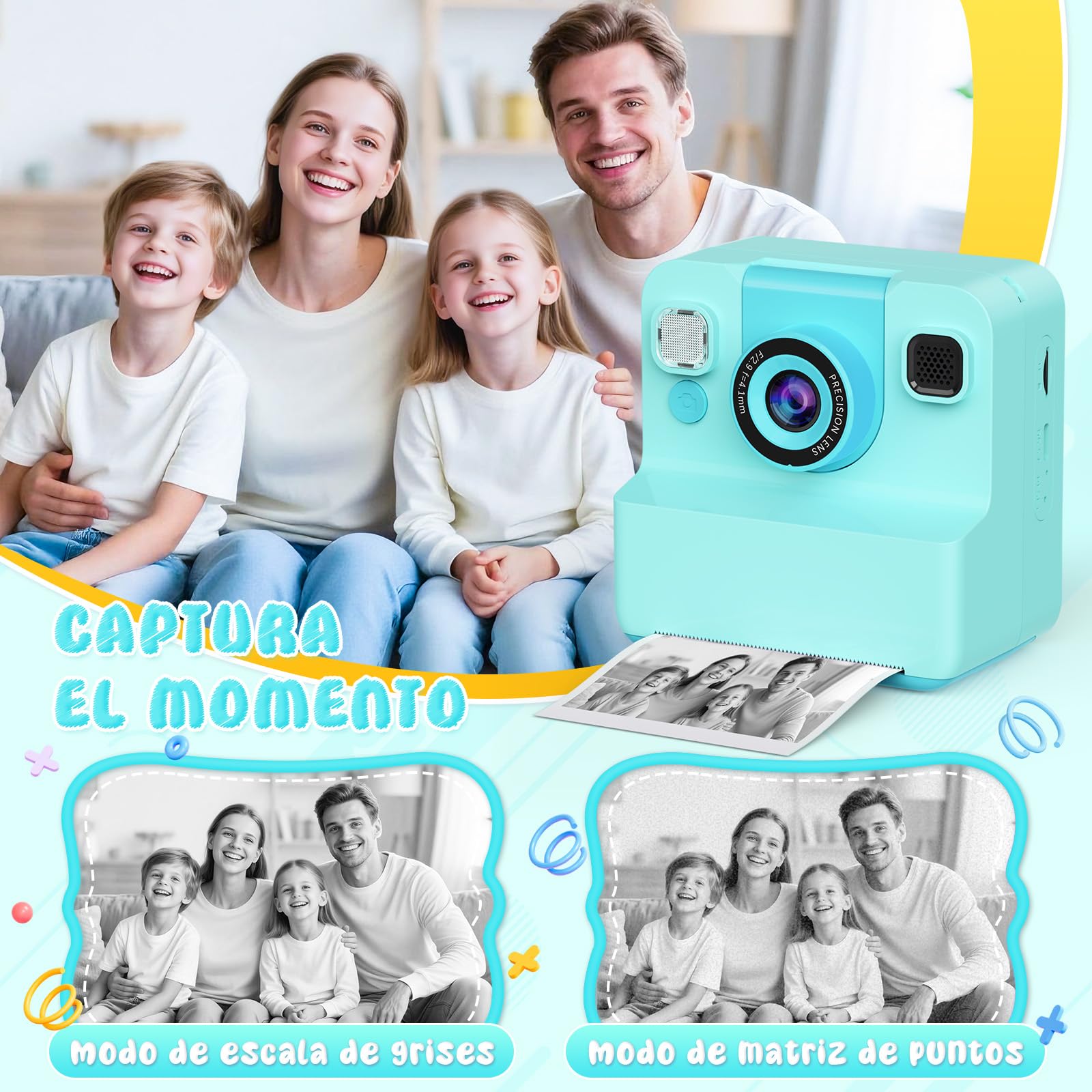 Macchina Fotografica Bambini Istantanea, 2.4" HD Portatile Macchina Fotografica Bambini 1080P Digitale Fotocamera Istantanea Regali Natale Compleanno per 3-10 Foto & 32GB SD