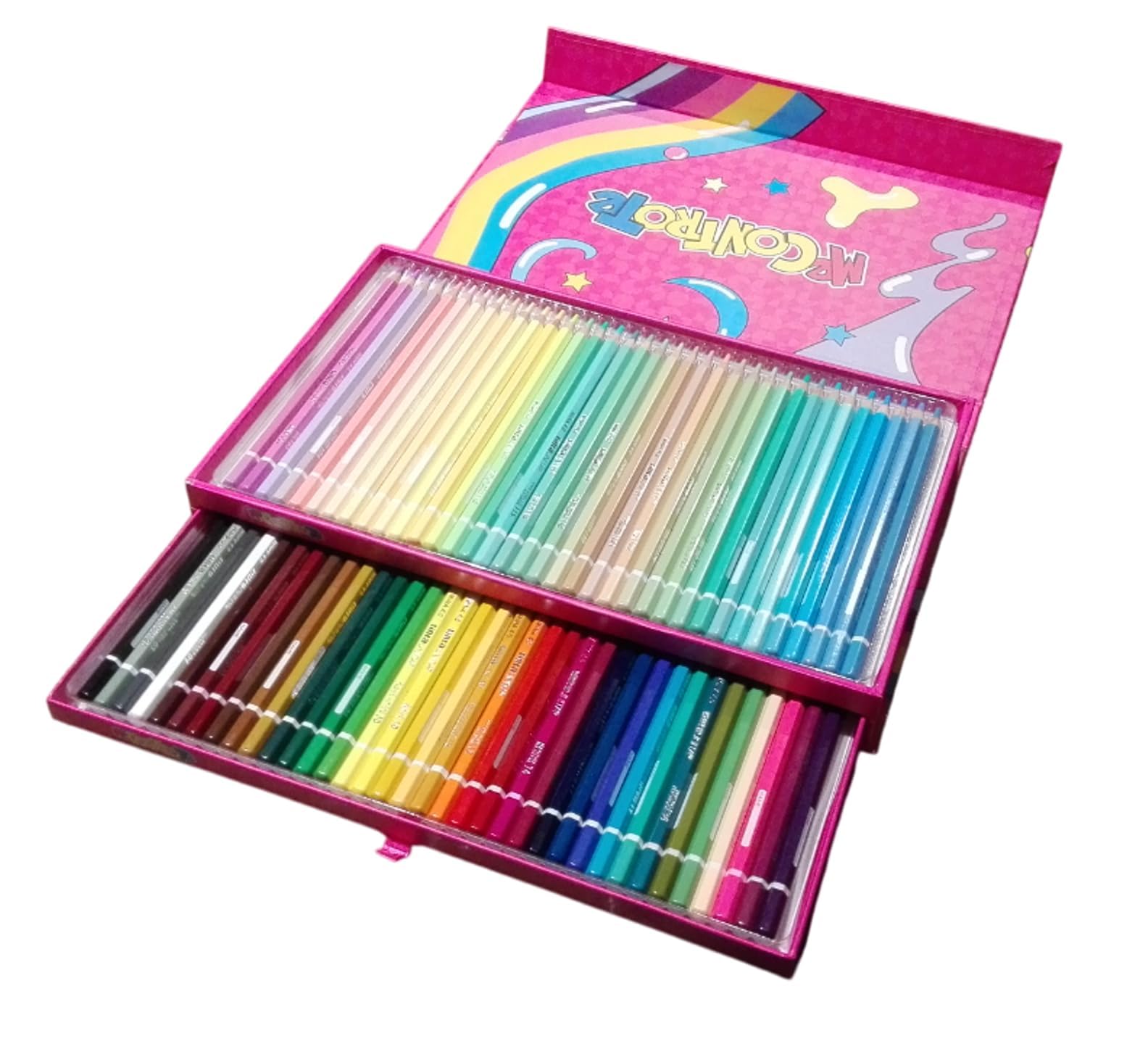 Astuccio Valigetta 2 piani Me Contro Te zip triplo scomparto Bambina scuola - Versione Fucsia 72 colori Mina 4.0 (36 pastello + 36 standard) by Tinta Unita Pool Over + portachiave