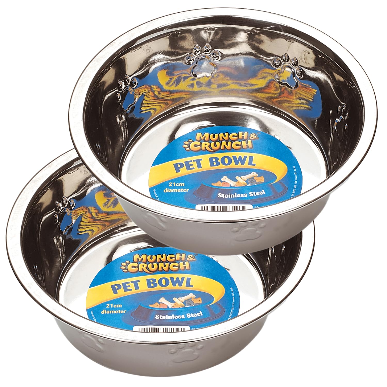 Munch & Crunch Stainless Steel Pet Bowl, Small Size (19 cm Diameter), Set of 2