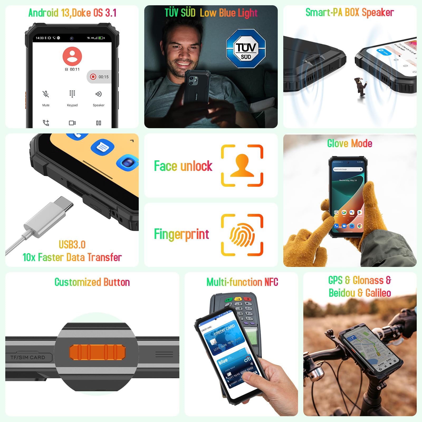 నలుపుview BV8900 durability features: Gorilla Glass, IP68/IP69K, MIL-STD-810H