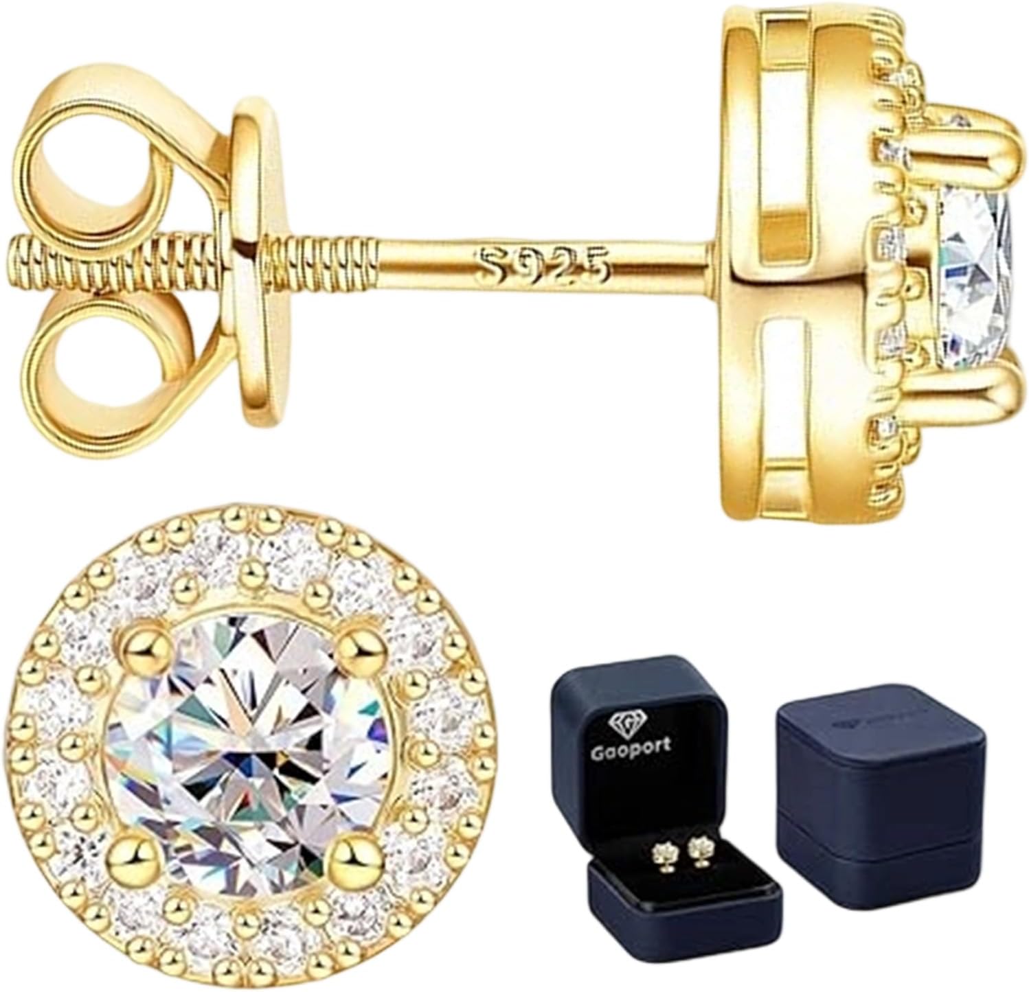 Moissanite Stud Earrings Women Men:Silver Hypoallergenic Screw Back Earrings Brilliant Engagement Gift