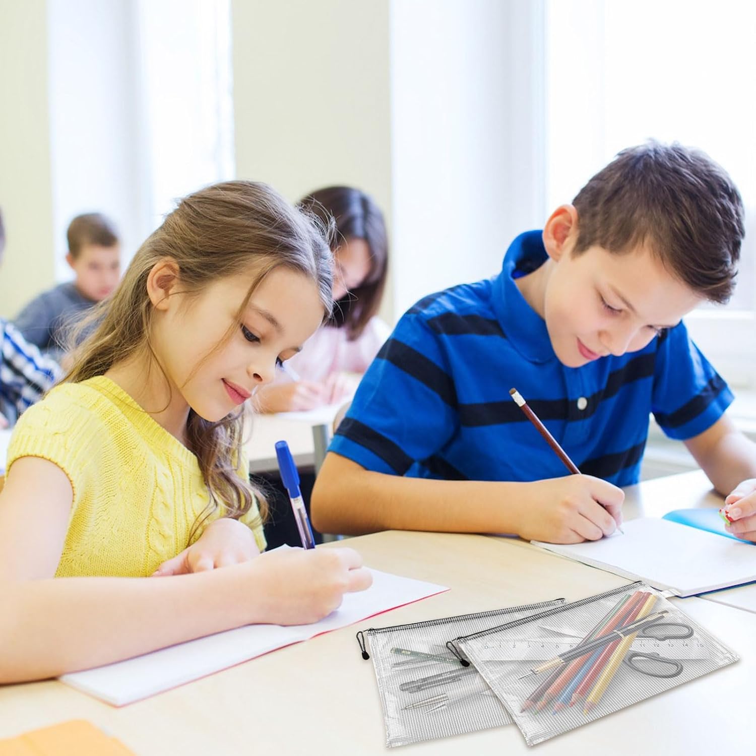 100 Pcs Black Mesh Zipper Pouch Bulk Multipurpose Waterproof Zipper Pouches, 9.5x4.5 Inches Small Plastic Zipper Mesh Bags Clear Mesh Pouches with Zipper for Office Travel Supplies Storage - Image 7