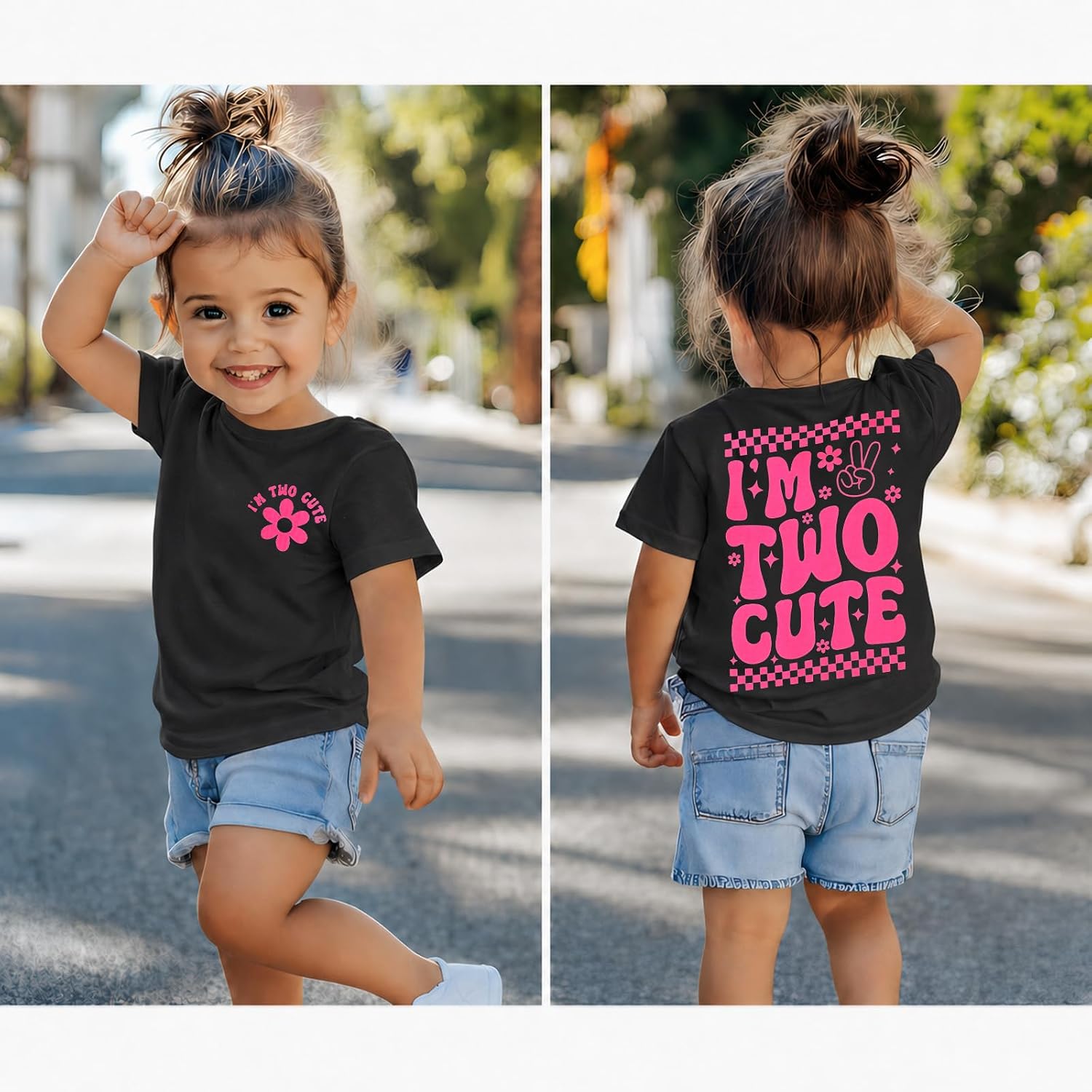 KEKEMI Two Cute Birthday Shirt 2nd Birthday Girl Tshirt 2 Year Old Toddler Girls Second Bday Party Short Sleeve Outfits Tops