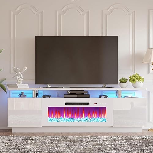 Miniatura 7 de AMERLIFE - Soporte de TV con chimenea de 36 pulgadas, centro de entretenimiento con chimenea moderna de 70 pulgadas con luces LED, gabinete de