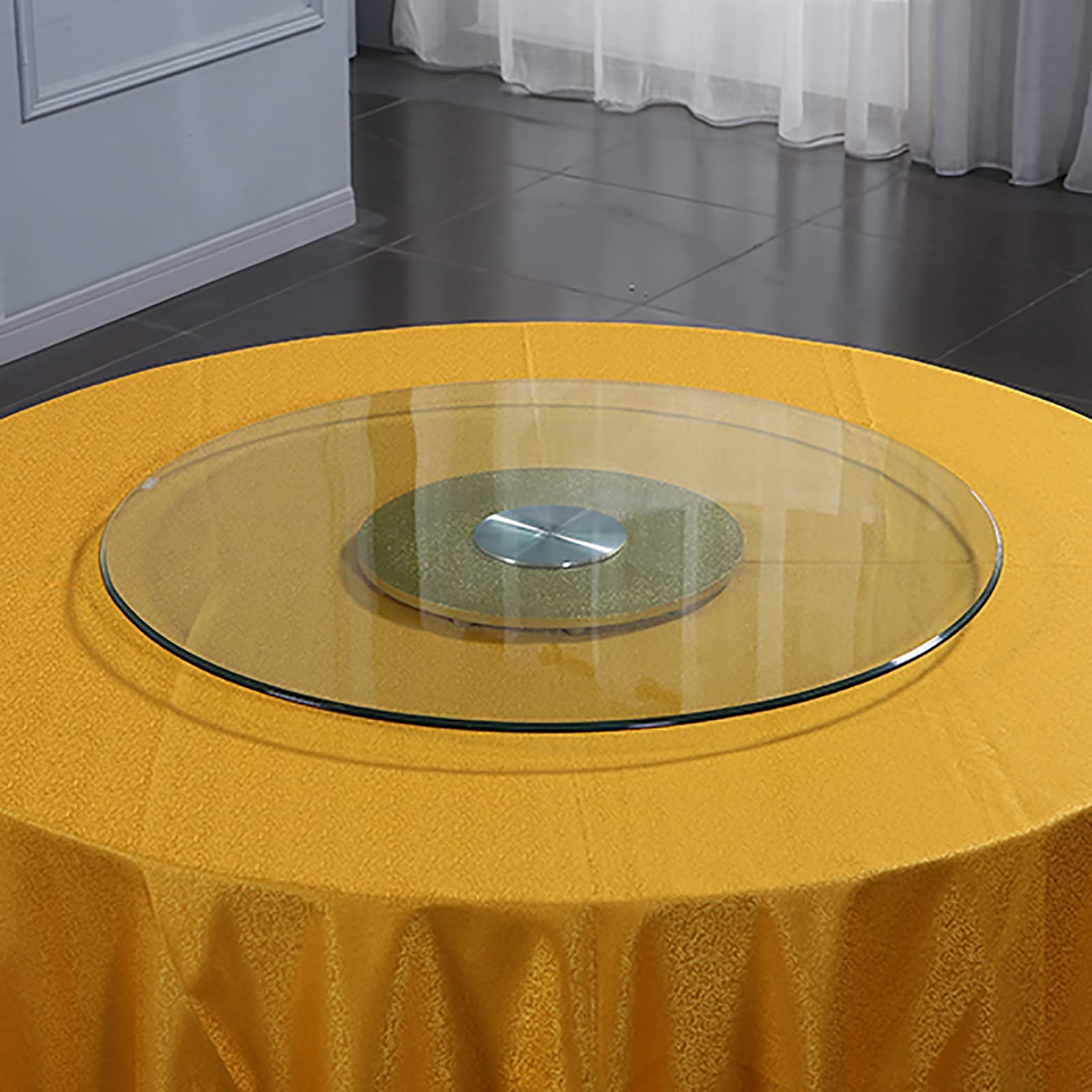 Elegancka obrotowa taca do serwowania, półmisek ze szkła hartowanego, aluminiowa podstawa, cichy wir, 50-81 cm, idealna na stół jadalny, nowoczesny wystrój domu.