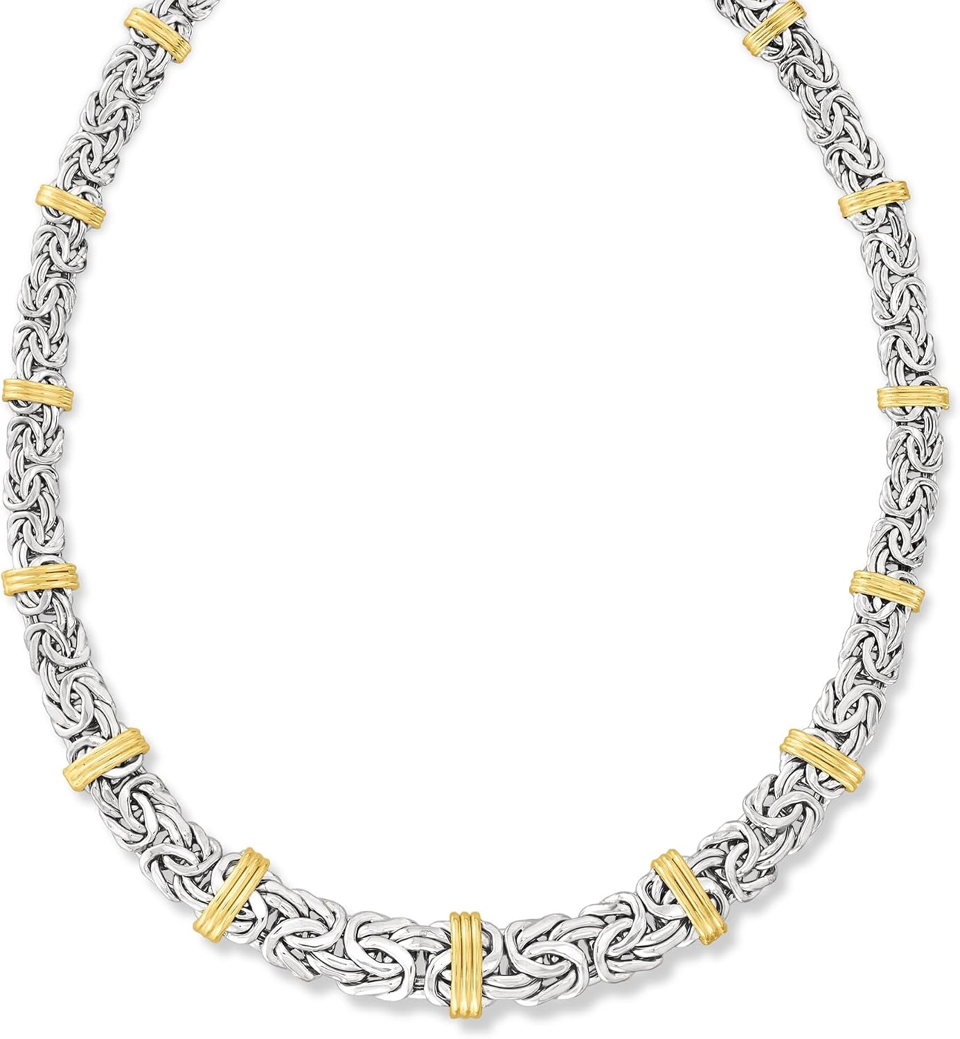 Ross-Simons Graduated Byzantine Necklace in Sterling Silver and 14kt Yellow Gold