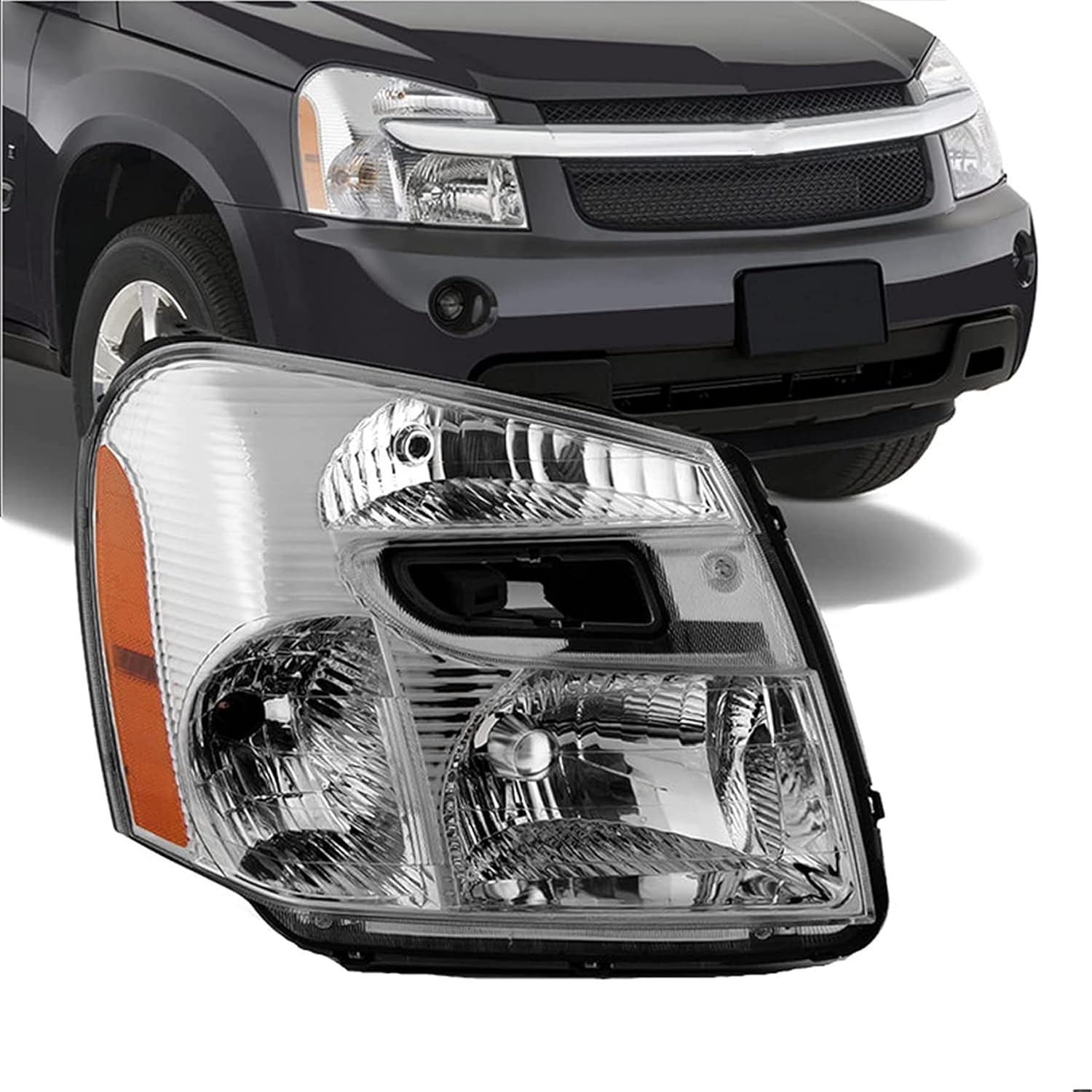 munirater Headlight Assembly Passenger Side Headlamp Chrome Housing Replacement for Equinox 2005-2009 with Amber Corner 15888059 GM2503254