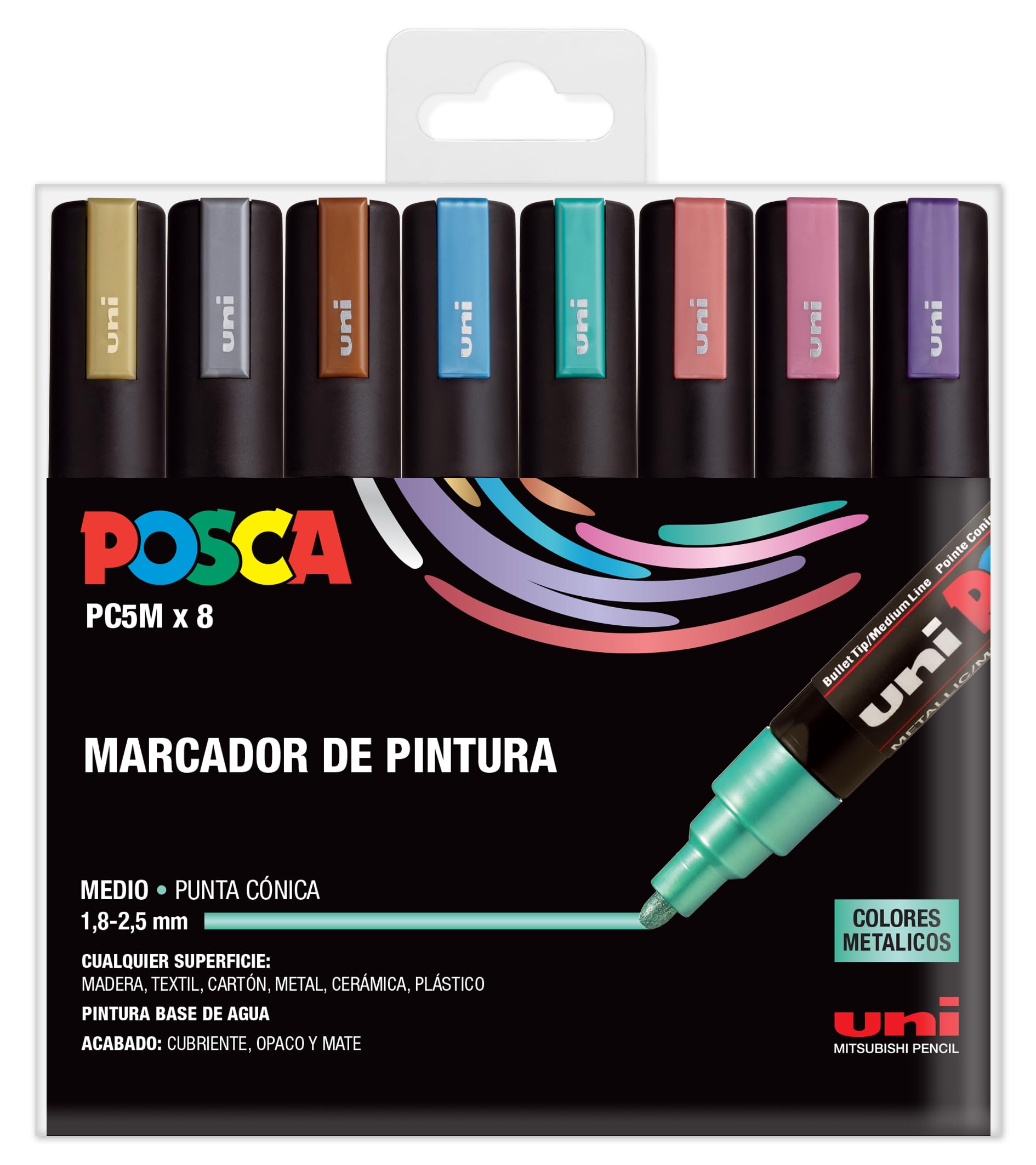 Posca UNI Lot PC 5M Metal - Lot de 8 marqueurs