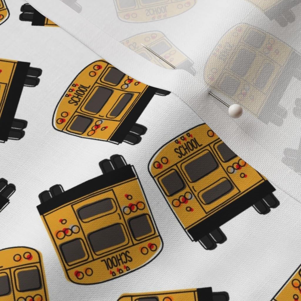 Spoonflower Fabric - Scattered School Bus Education Hand Drawn Teacher Printed on Petal Signature Cotton Fabric by The Yard - Sewing Quilting Apparel Crafts Decor
