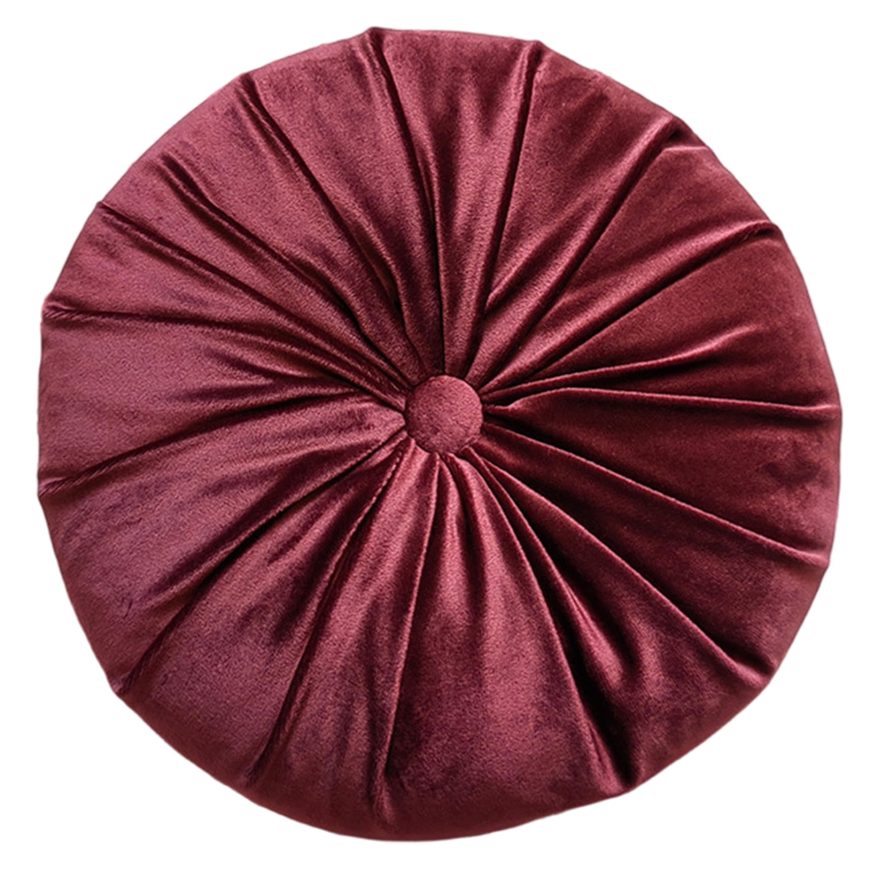 Coussin de canapé rouge vin plissé en velours vintage de 35,5 cm